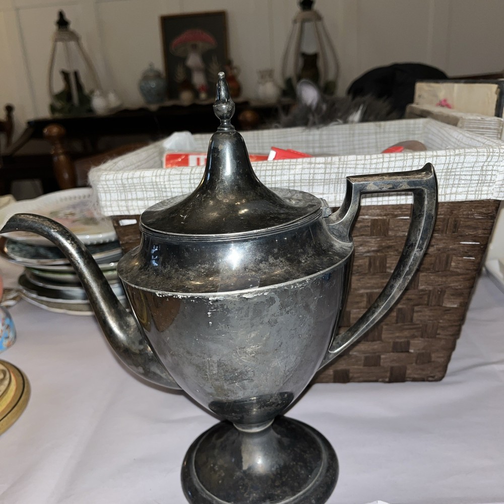 Vintage Silver plate Footed Teapot Art Deco Style Pedestal Bass Angular Handle