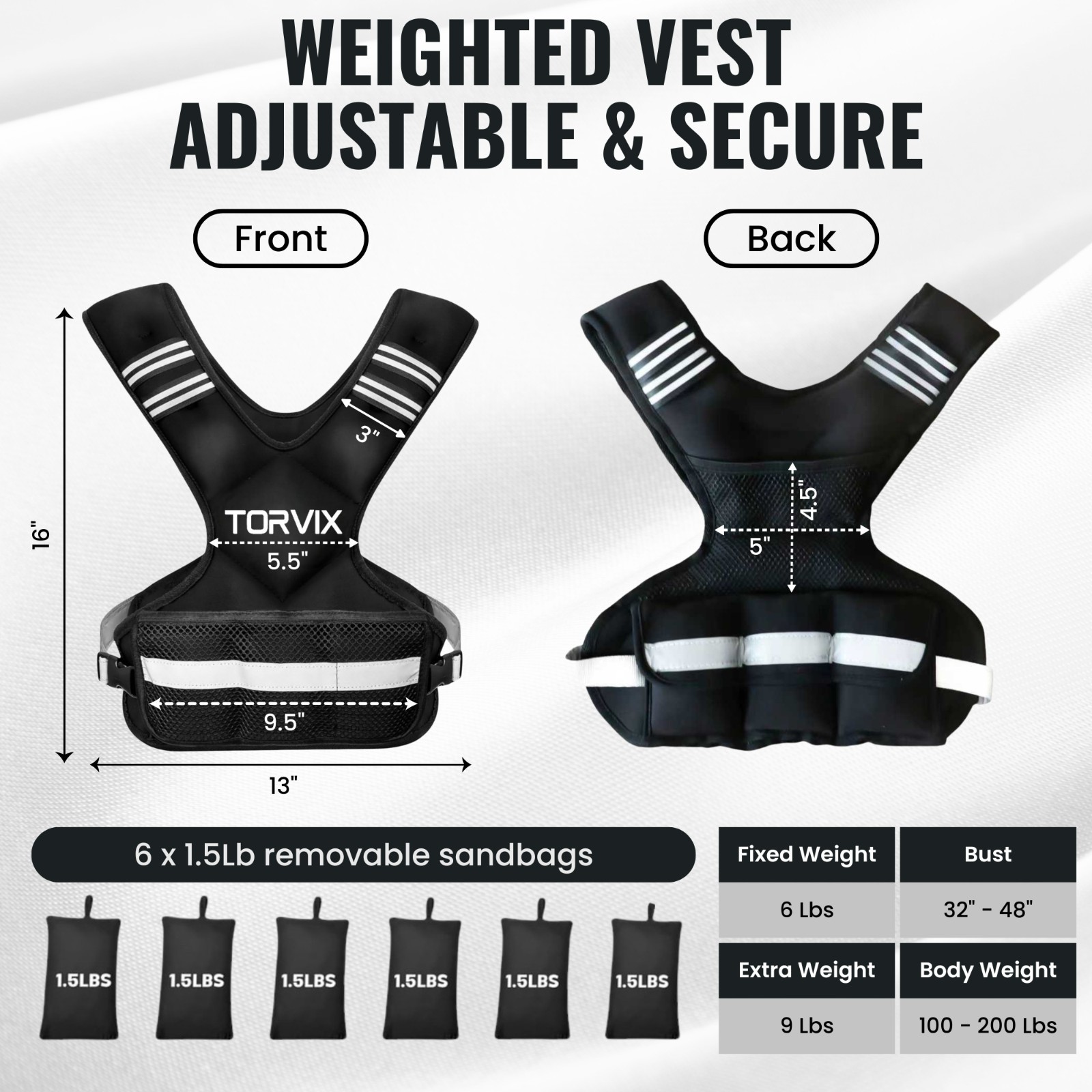 Weight Vest Adjustable 6-15 lb for Women and Men - Walking Running Training Vest