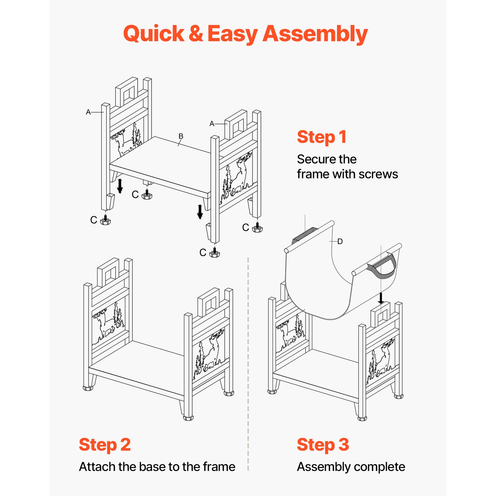 Uimoso Indoor Firewood Rack 1.5 ft Durable Steel Frame Log Holder for Fireplace