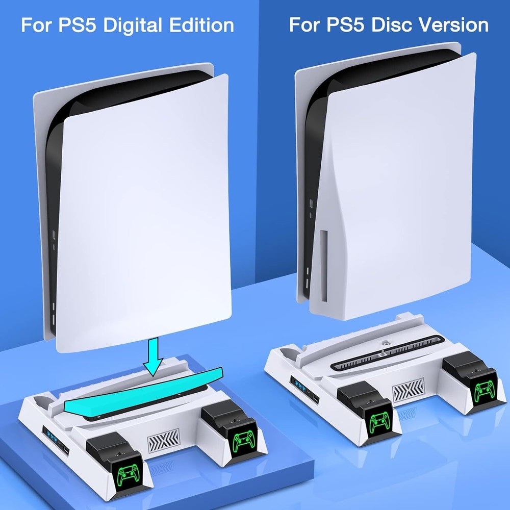 PS5 Disc & PS5 Digital Vertical Cooling Fan Stand Controller Charger Station