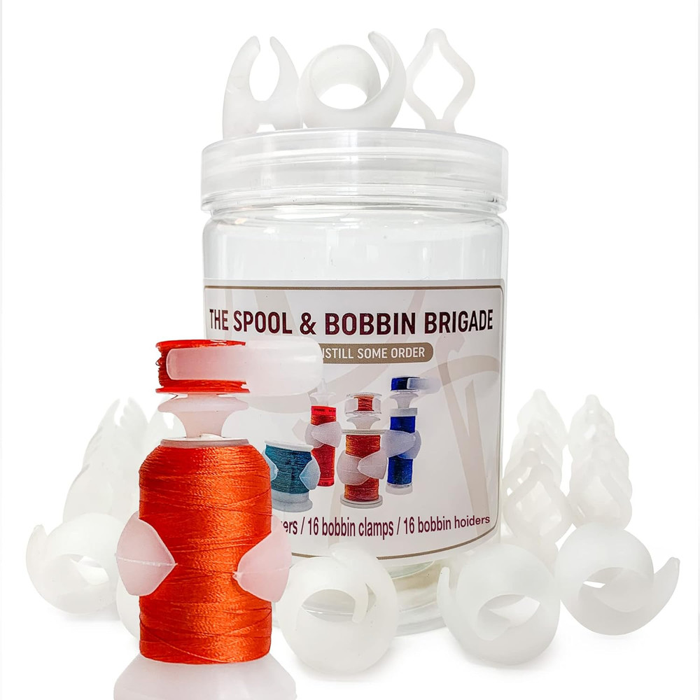 Semi Clear Thread Storage System, 48Pc Set Includes 16 Spool Huggers, 16 Bobbin