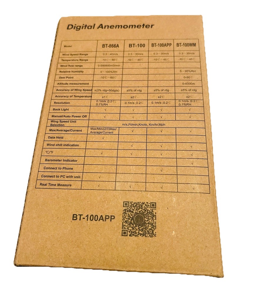Digital Anemometer ( BT-100 ) Wind Speed Range/ Temperature Range- Brand New
