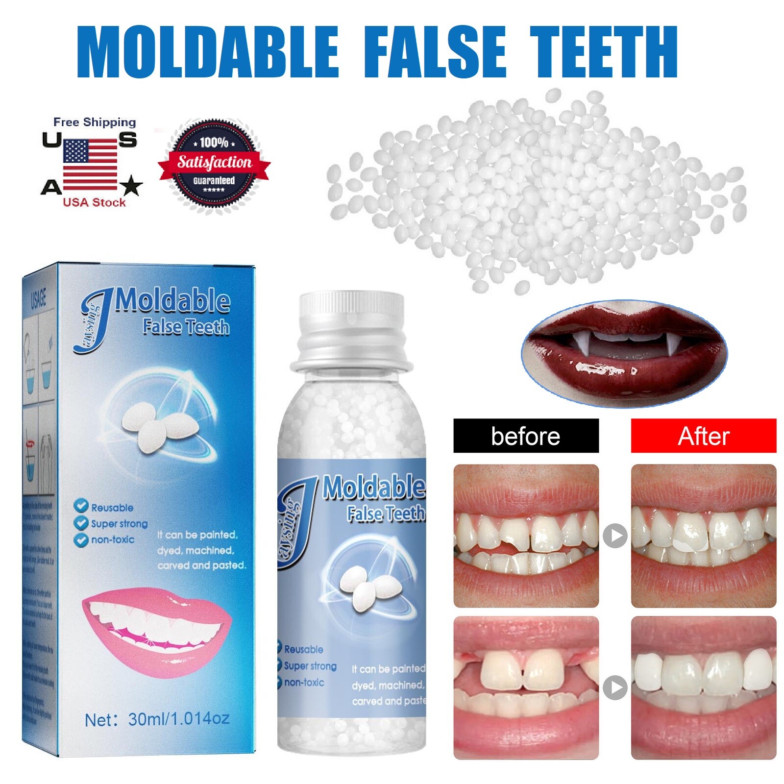 Resin False Teeth Solid Glue Temporary Tooth Gap Filler Tooth Repair Moldable US
