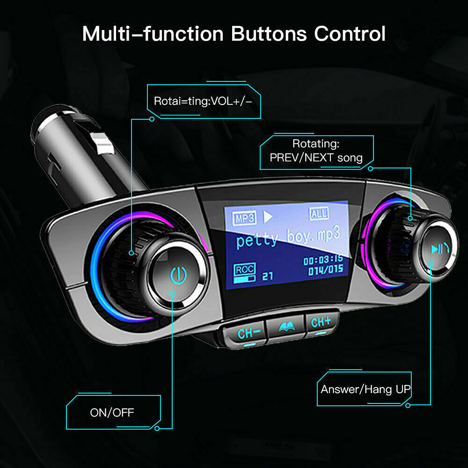Bluetooth Car FM Transmitter MP3 Player Hands free Radio Adapter Kit USB Charger