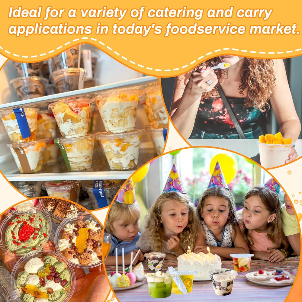 100 Pcs 8 OZ Disposable Plastic Cups with Flat Lids,Clear Portion Cups with Flat