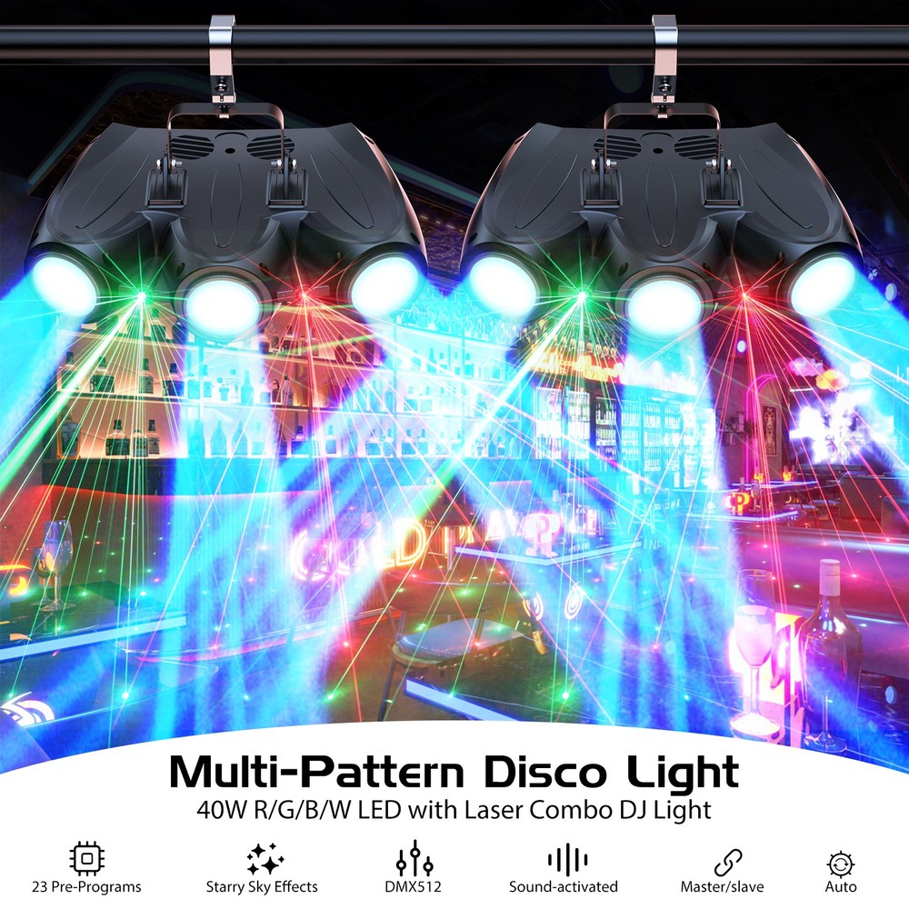 192LED RGBW Stage Light Multi-Pattern Disco Laser Lighting DMX Party DJ 30W