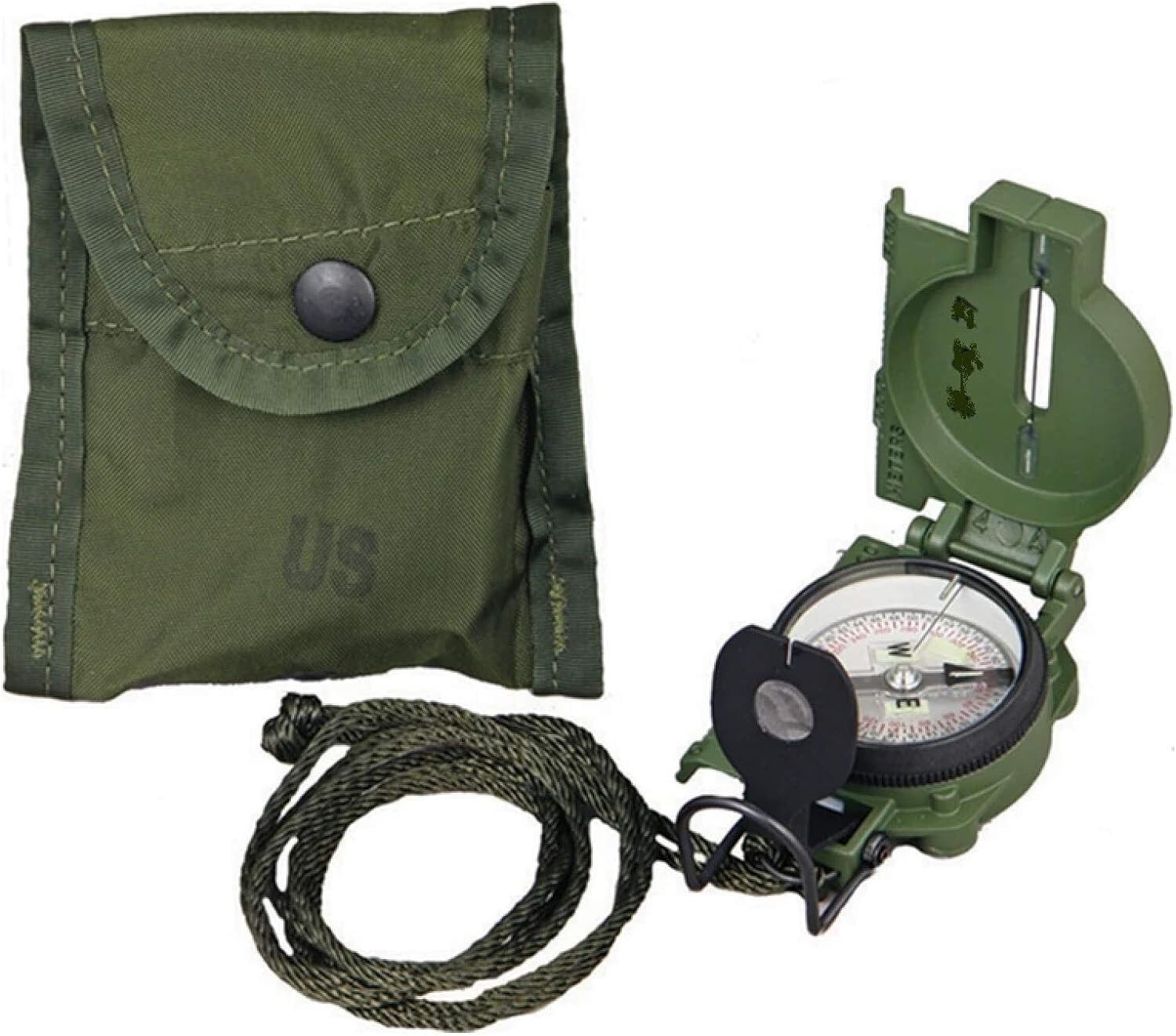 US Military Phosphorescent Lensatic Compass, Olive Drab Waterproof with Pouch