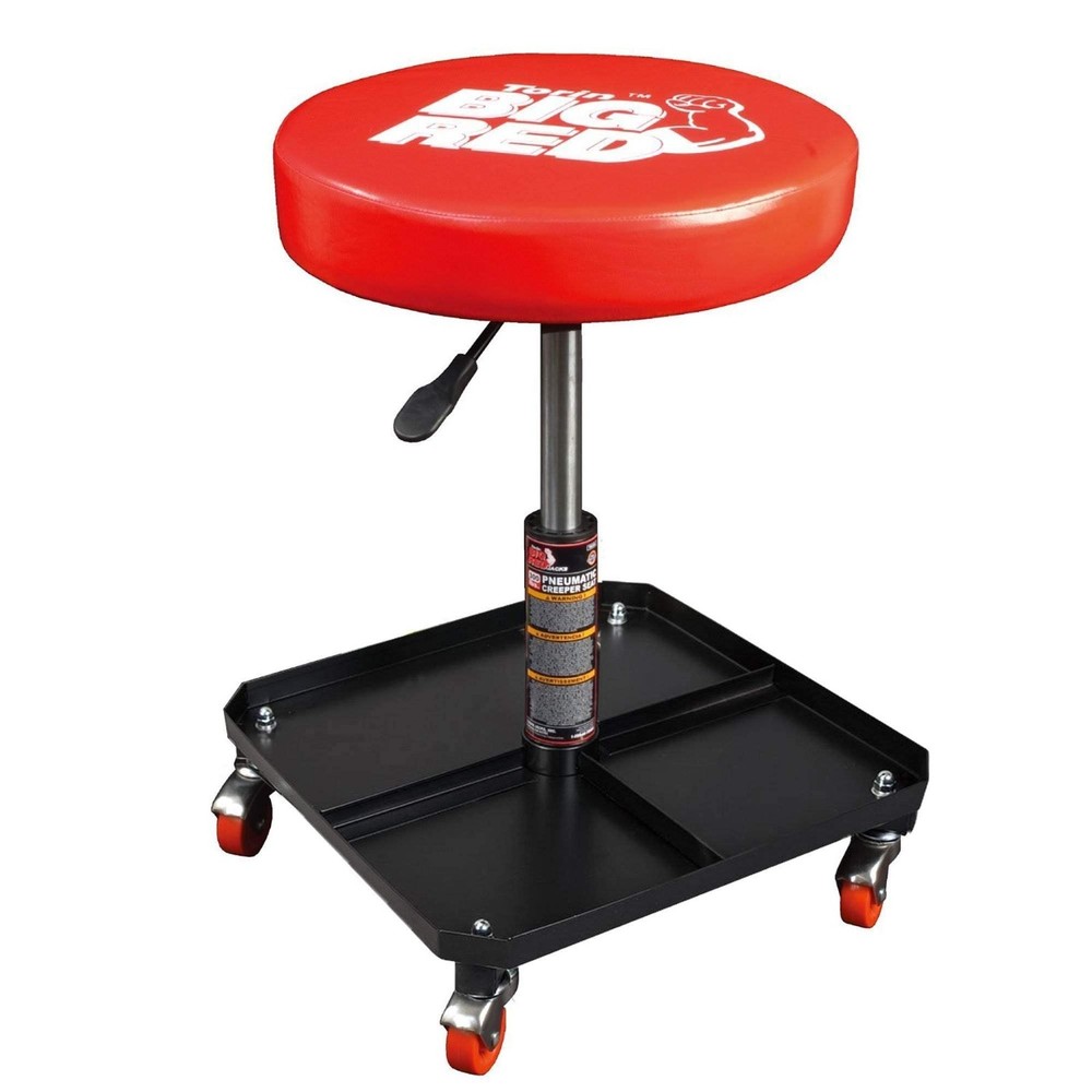 Pneumatic Rolling Creeper Mechanic Stool with Tool Tray - Adjustable Padded Seat