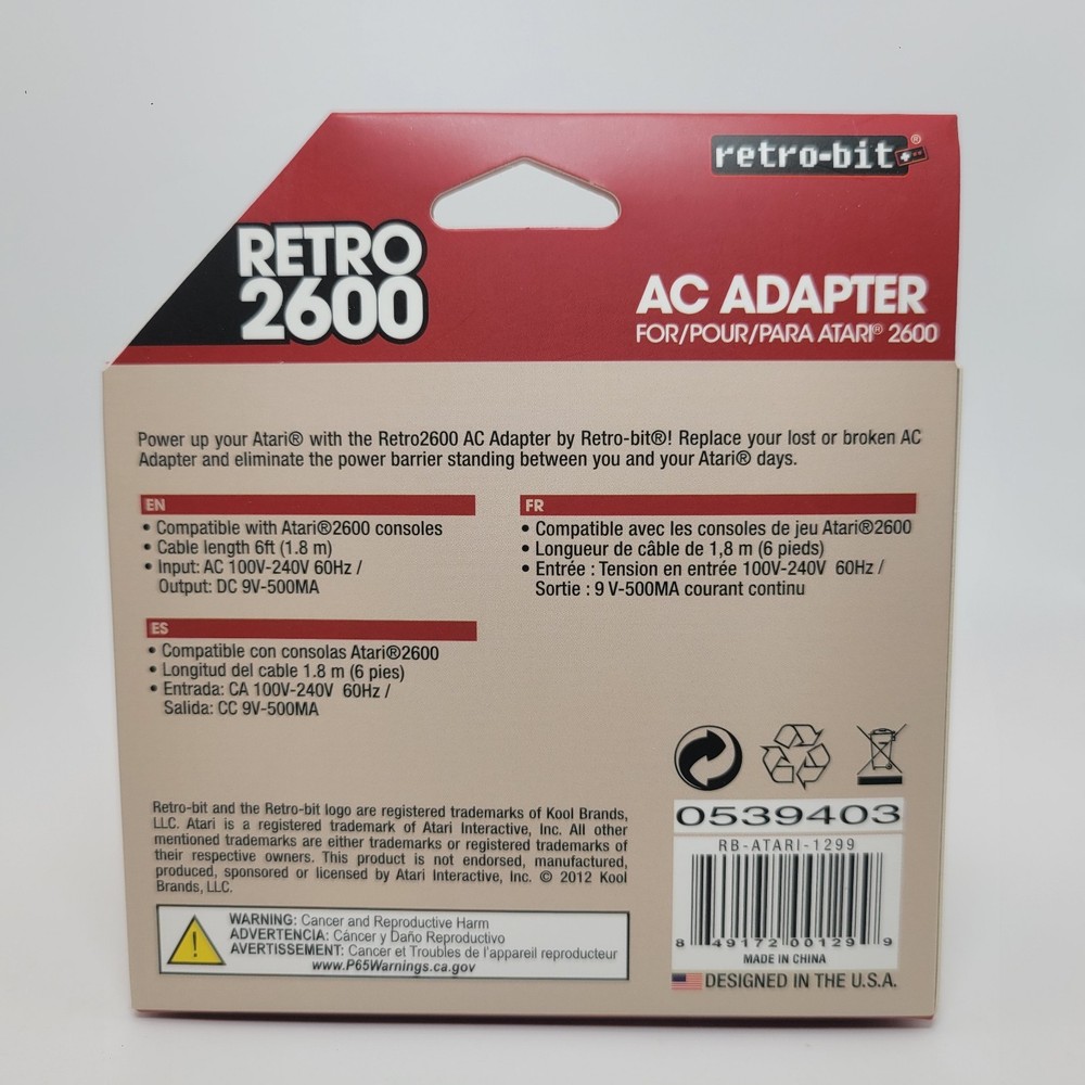 AC Power Supply Adapter Plug Cord for Atari 2600 VCS System Games Console - New