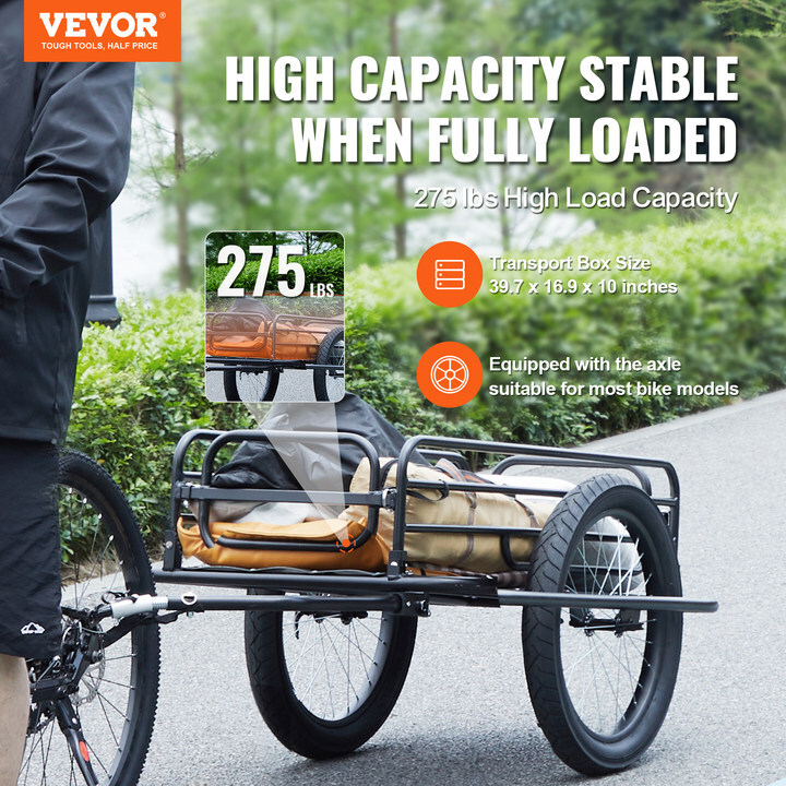 VEVOR Bike Cargo Trailer Bicycle Carrier Storage Cart 275 lbs Load Carbon Steel
