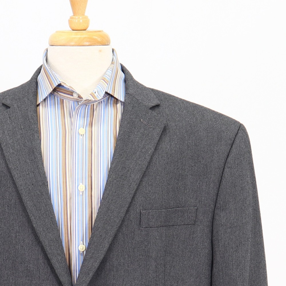 Chaps 46R Gray Sport Coat Blazer Jacket Solid 2B Polyester