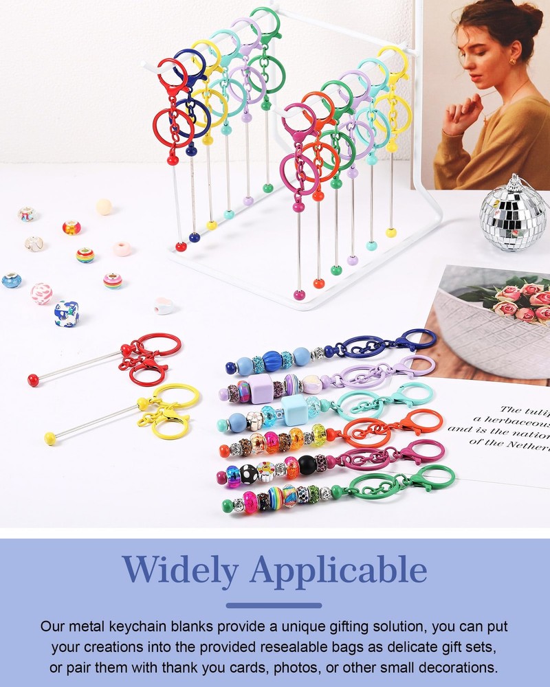 Tondiamo 96 Pcs Beadable Keychain Bars Bulk for DIY Keychains & Crafts