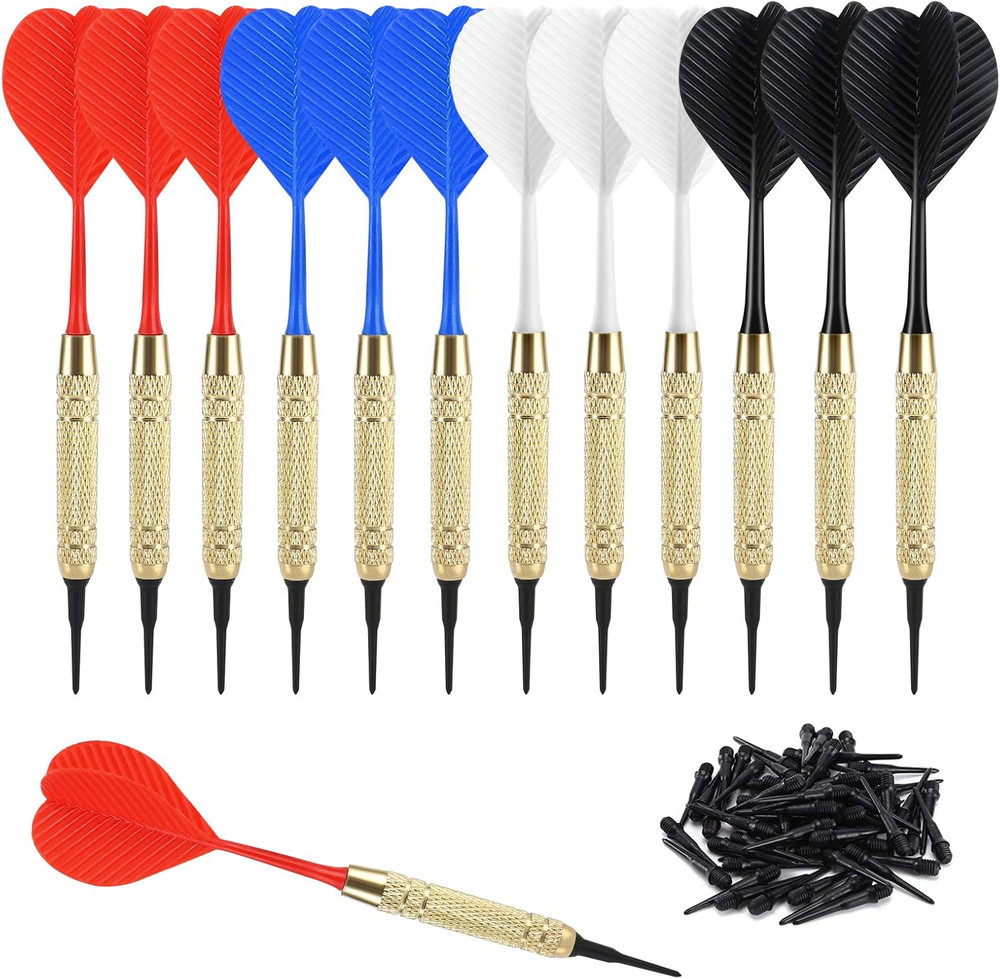 12 Pcs Soft Tip Darts, 18G Plastic Tip Darts Set, Attach Extra 100 Black 2BA Rep