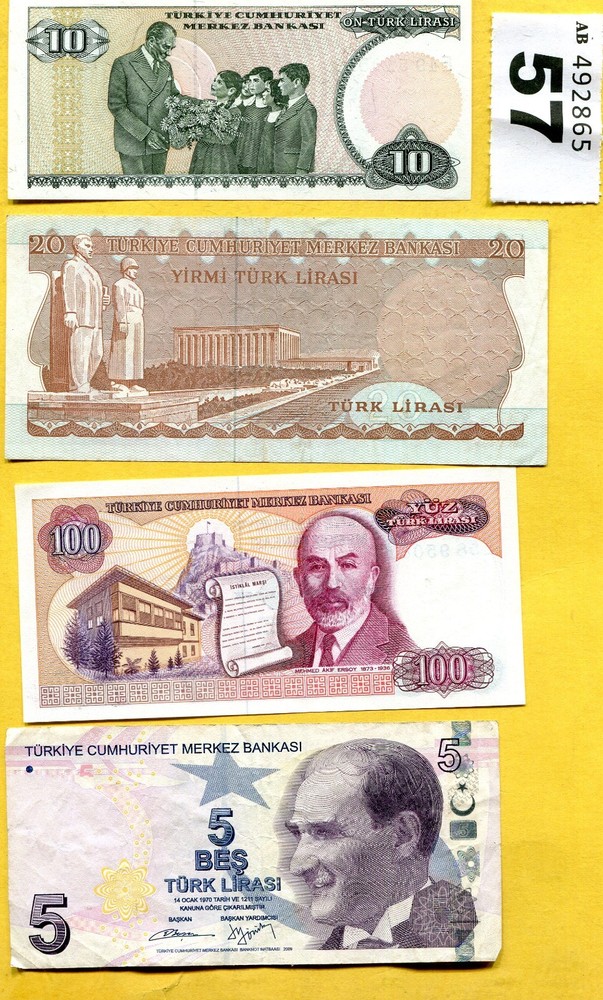 4 banknotes of Turkey