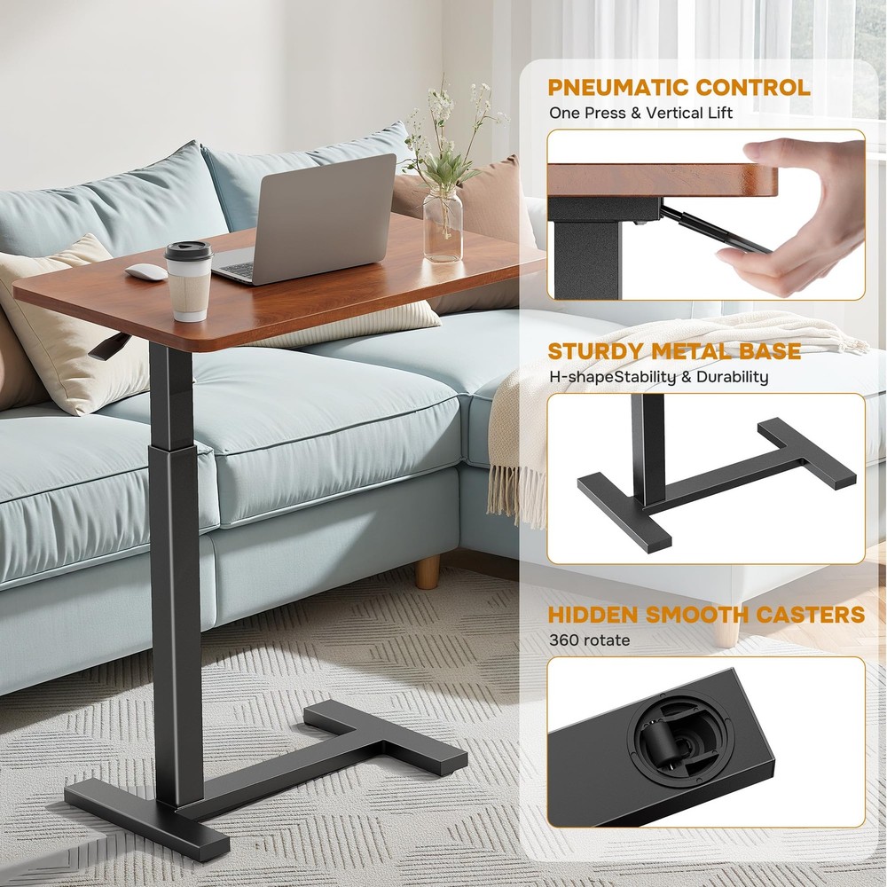 Simple Deluxe Adjustable Overbed Bedside Table with Wheels, Pneumatic Adjustable