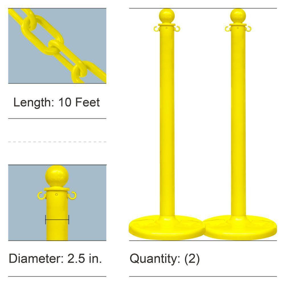 Yellow Medium Duty Stanchion and Chain Kit (2-Pack)