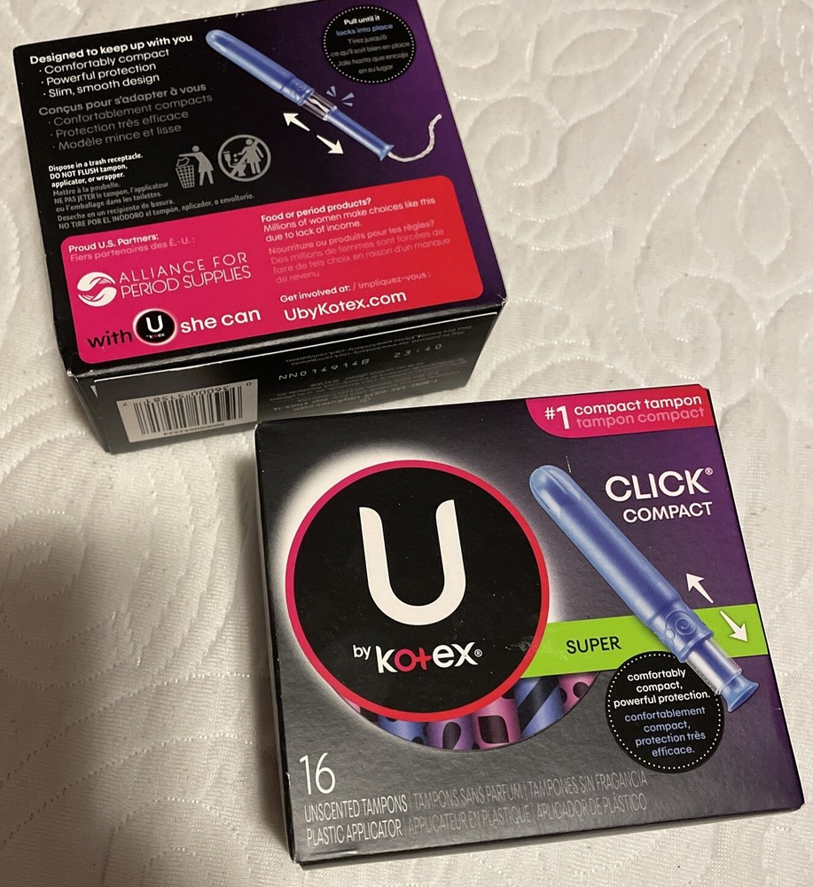 (2) U By Kotex Click Compact Tampons - Super Absorbency-Unscented - 16ct. Each