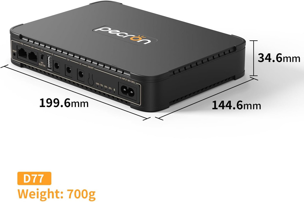 D77 DC UPS Battery Backup for Router, Modem, Camera & Phone - 76.96Wh