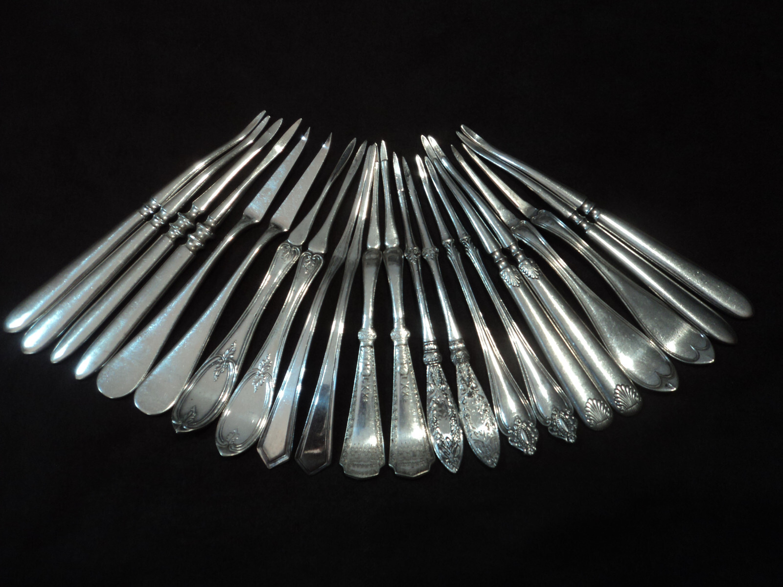 Silverplate Flatware Lot of 22 Nut Picks (11 Pairs) Antique Victorian