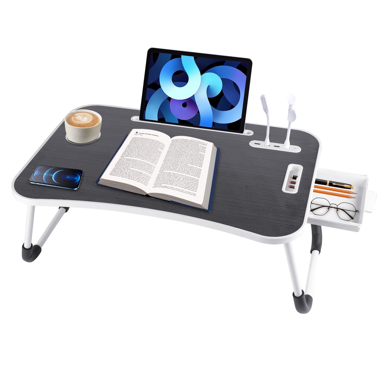 Laptop Tray Lap Desk Stand Foldable Bed Table Notebook Tray Cup Slot Adjustable