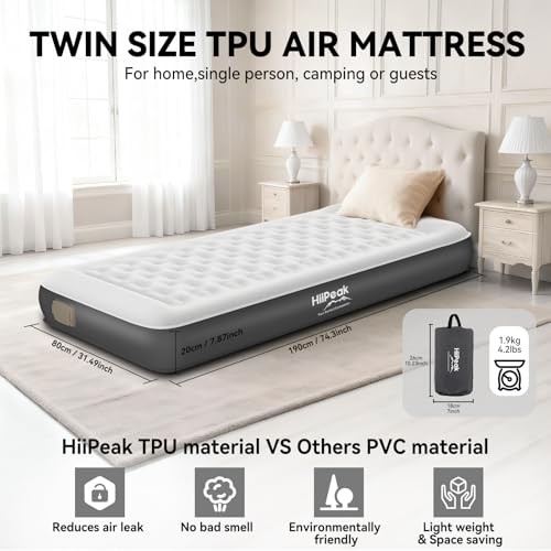 Air Mattress Bed with Removable Multi-Function Air Pump, Self Inflatable Twin