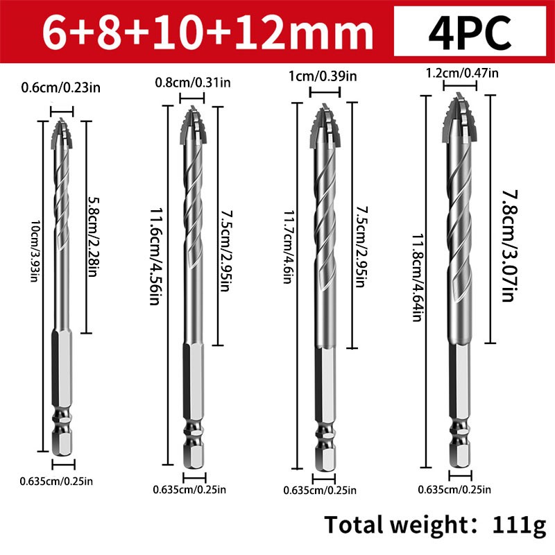 4X Eccentric Drill Bit Set Four-Flute Sawtooth Eccentric Drill Bit High Hardness