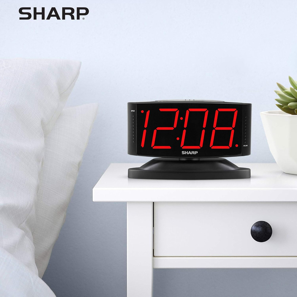 SHARP Home LED Digital Alarm Clock – Swivel Base - Outlet Powered, Simple