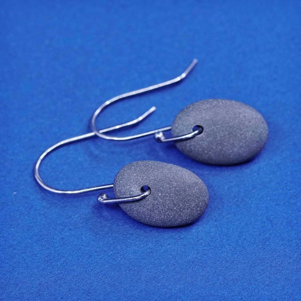 Vintage sterling silver handmade earrings, solid 925 silver hooks with stone