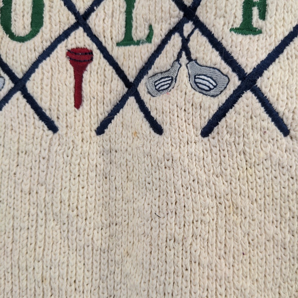 Knights Bridge Men's Spell Out Golf Sweater Cream Medium Embroidered Pullover