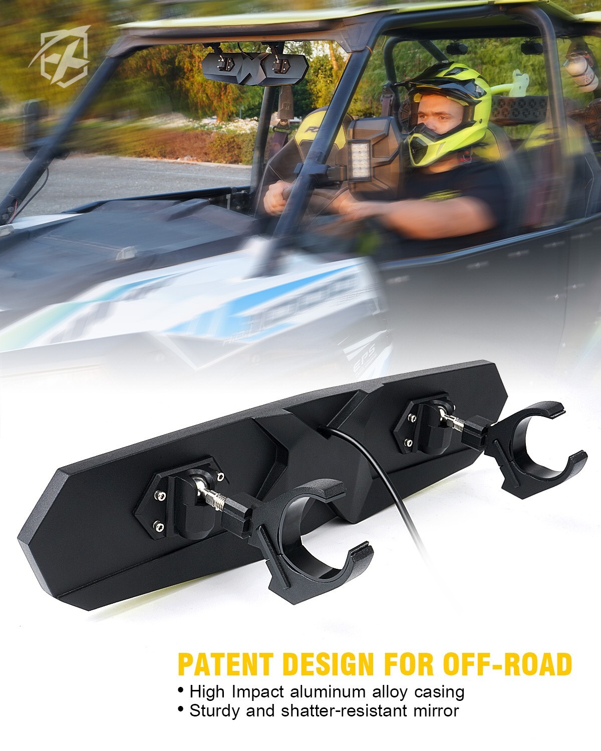 UTV Rear View Center Mirror w/ Light 1.75 - 2" For Polaris RZR XP 1000 Can Am X3