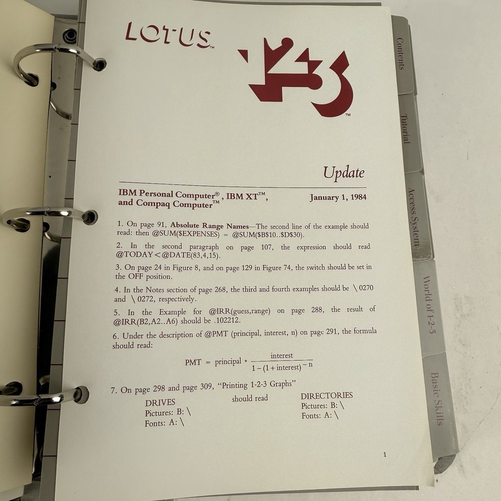 Vintage IBM PC Lotus 1-2-3 Version 1A Spreadsheet Graphics Software Manual Set