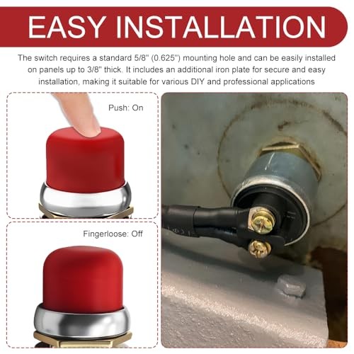 2PCS Push Button Starter Switch 12V 50A, Push Start Button, 12V 50A Heavy Red-2