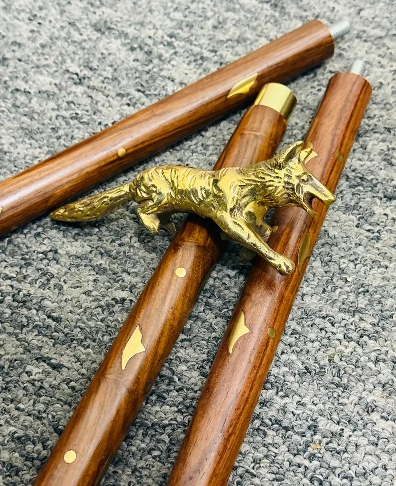 Vintage Solid Brass Fox Head Cane Handle for Walking Stick handmade design