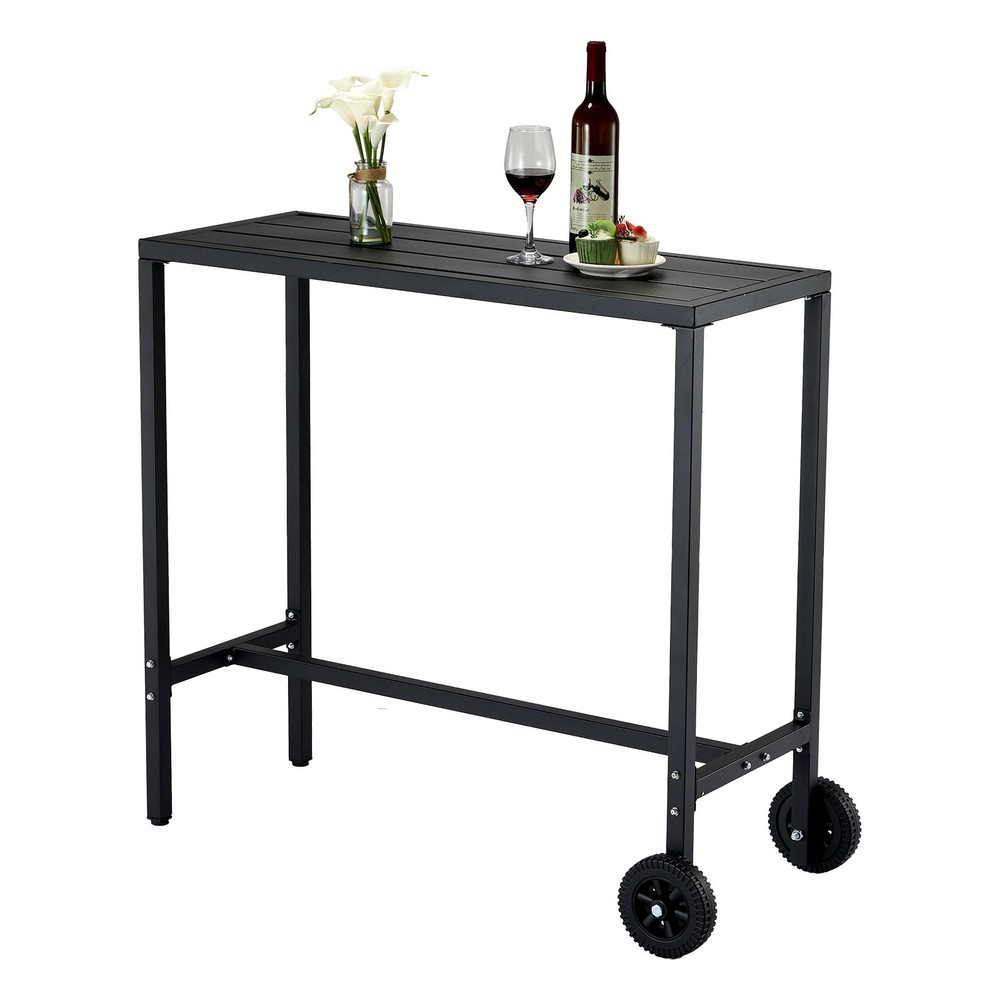 Outdoor Bar Table Rectangle Narrow Counter Height Table Bar Height Table Black