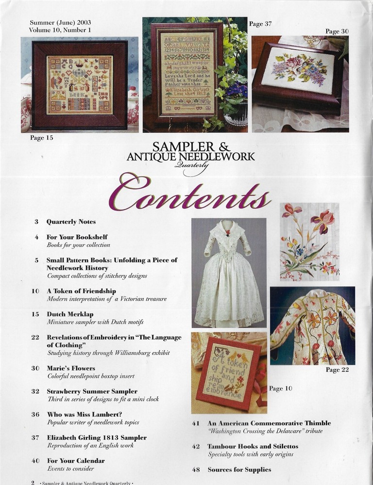 Sampler & Antique Needlework Quarterly Magazine -Summer 2003