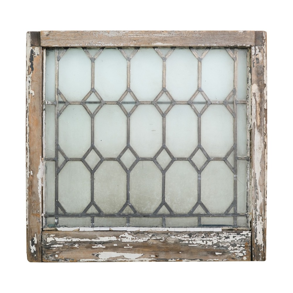 Antique Frosted Diamond Leaded Pine Frame Window