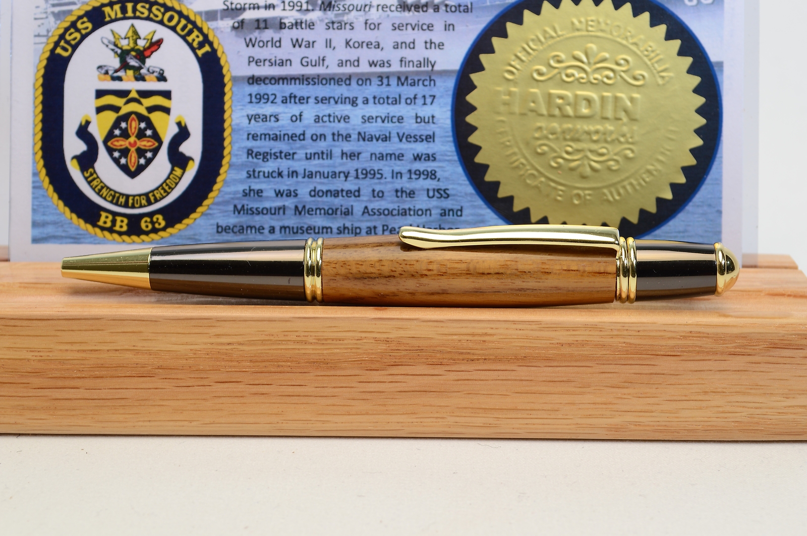 USS Missouri - Gold and Gunmetal Twist Pen made with wood from the USS Missouri
