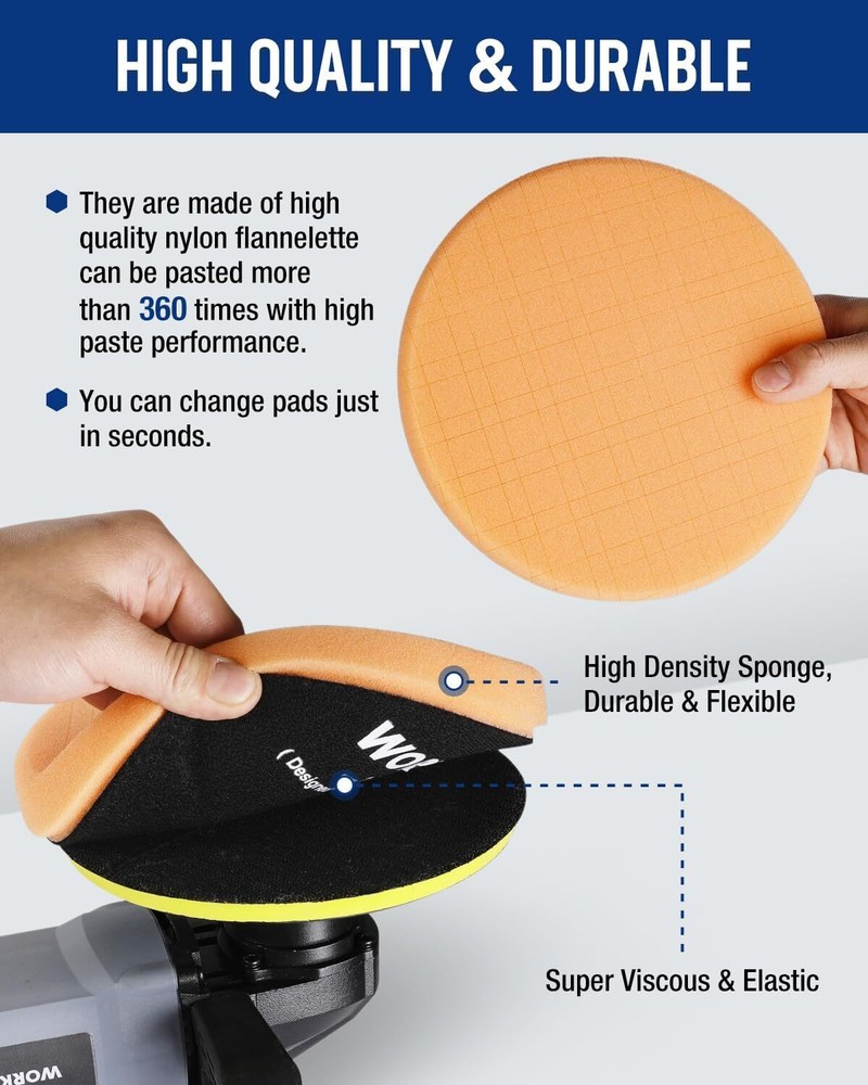 WORKPRO 5PCS 7.5" Buffing Sponge Pads for 7" Backing Plate Cutting Polishing Pad