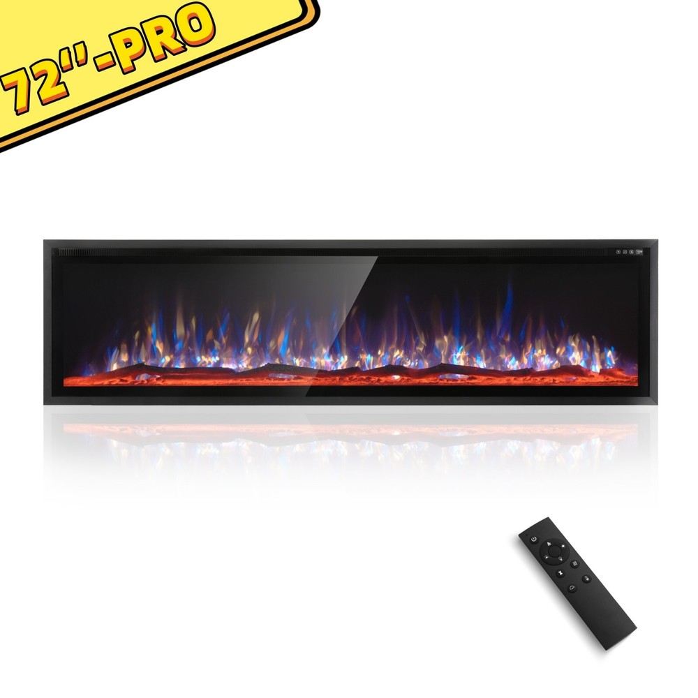 Electric Fireplace 72 inch Wall Mounted with Remote Control, Recessed Fireplace