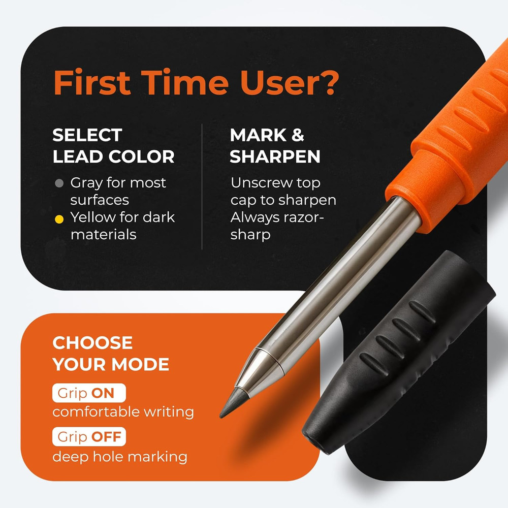 2 Carpenter Pencils Set for Construction - Incl. 38 Leads + Sharpener + Finger G
