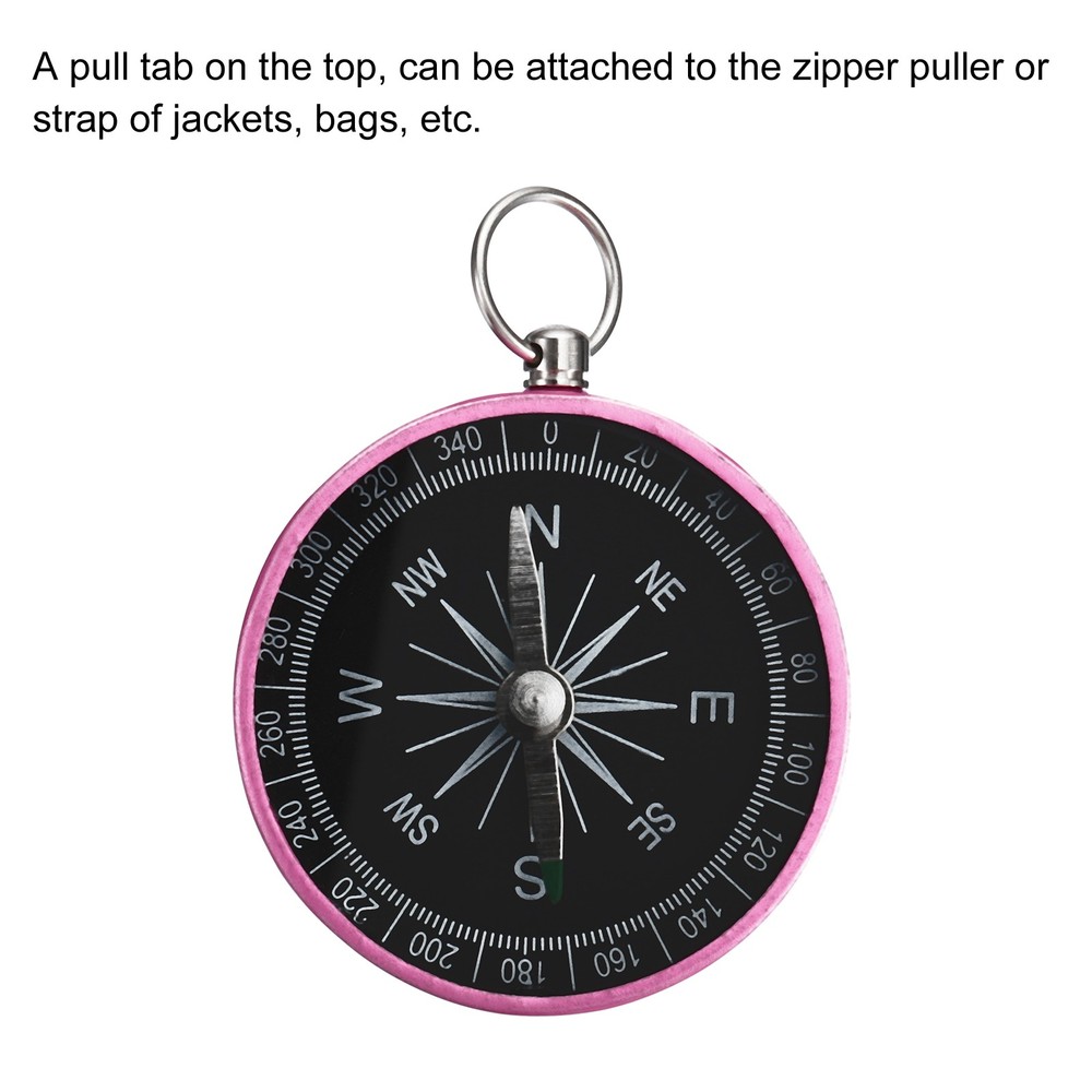 2Pcs Pocket Compass Outdoors Navigation Compass with Key Ring Pink