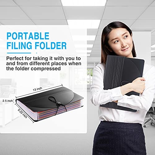 24 Pockets Expanding File Folder with Blank Labels, According File Black