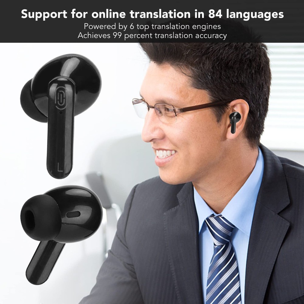 Bewinner Y113 Language Translator Earbuds, 144 144 Language, Dark black