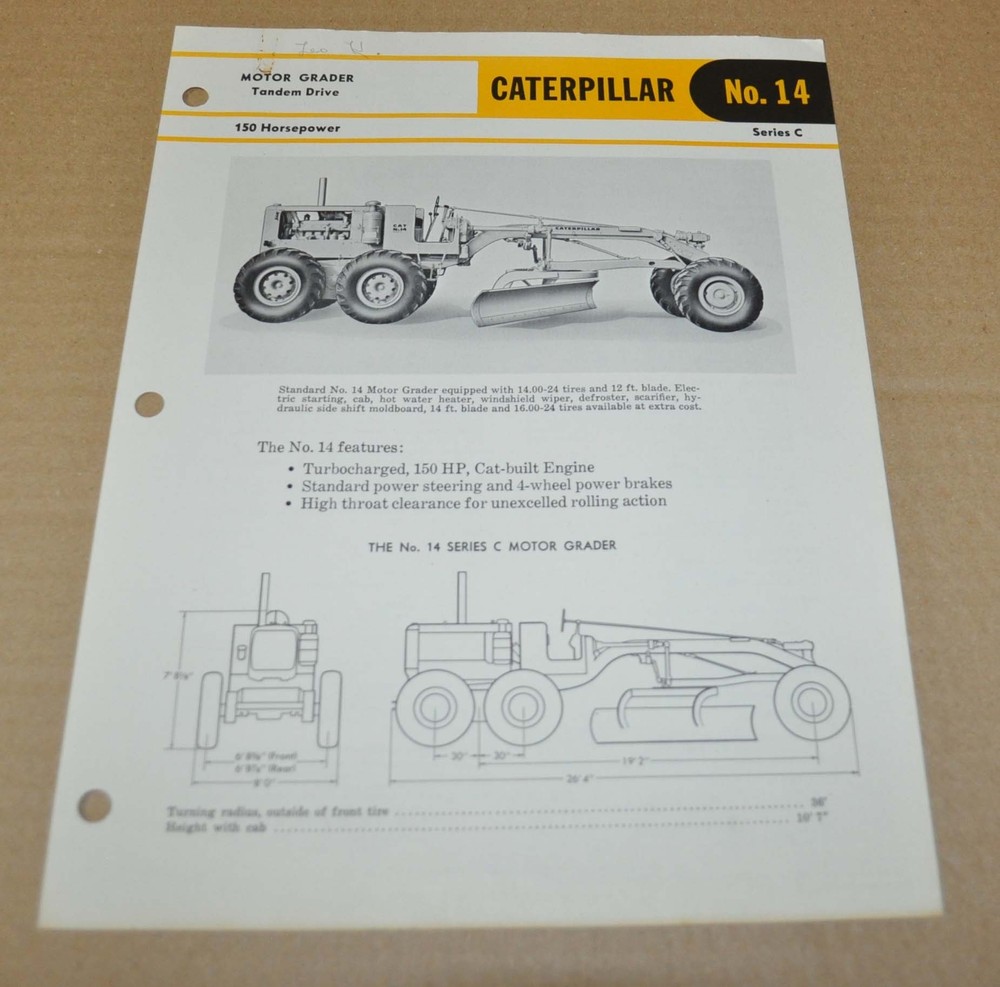 1959 Caterpillar 14 Motor Grader Specification Brochure Prospekt