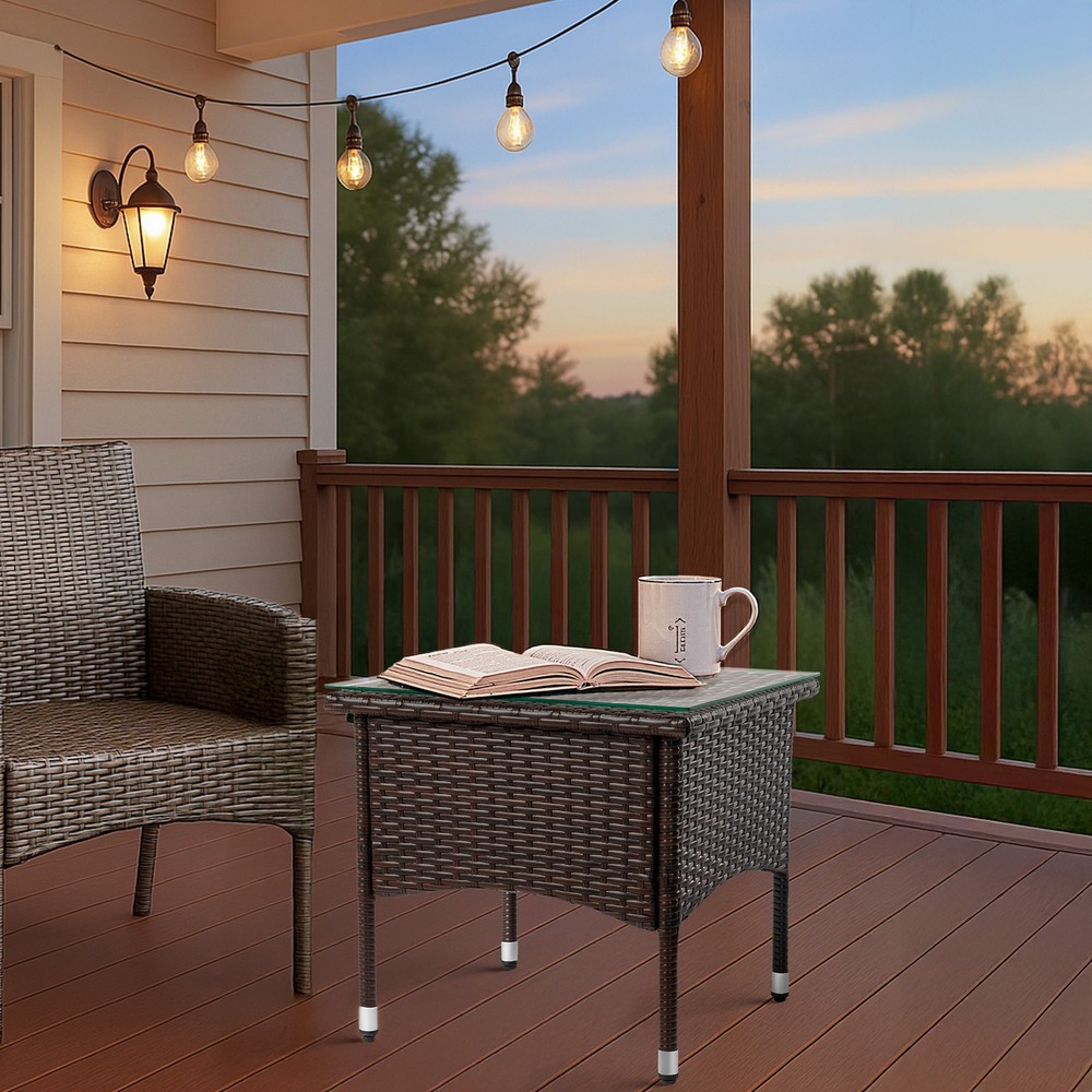 20" Patio Side Table, Outdoor Patio Wicker Square End Table