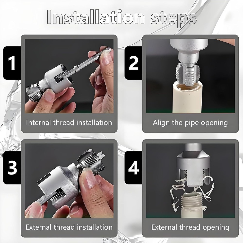 Integrated Internal & External Pipe Threading Tool For 1/2'' + 3/4'' Water Pipe