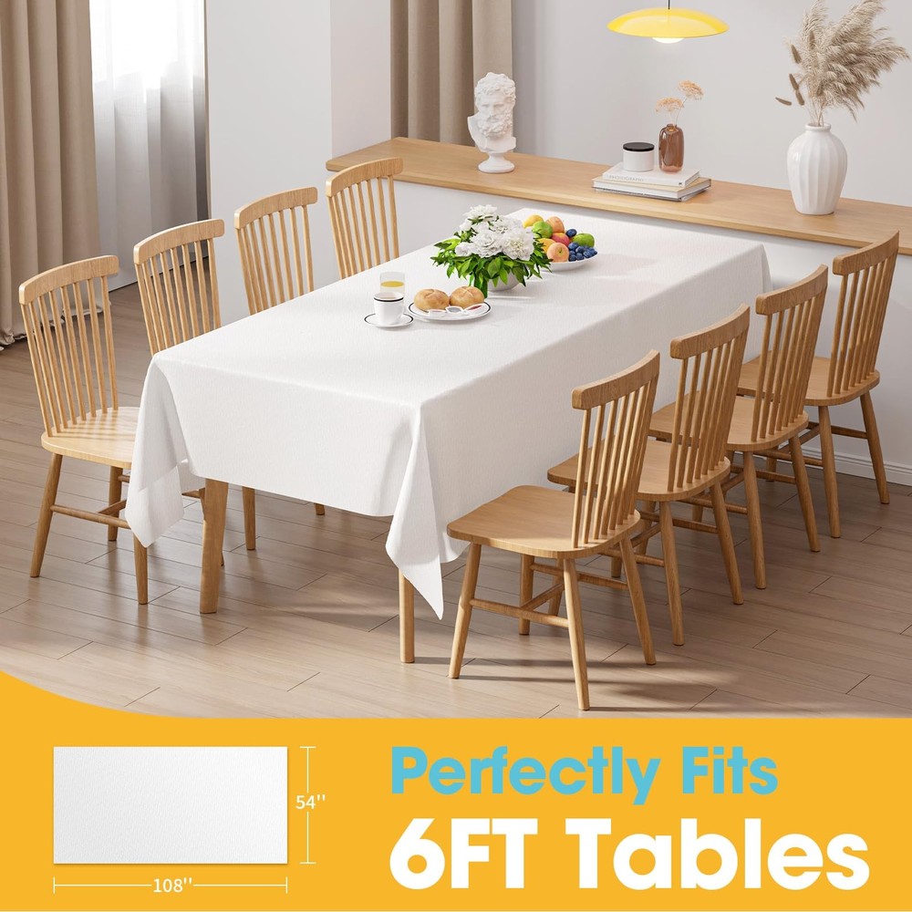 White Plastic Table Cloth - 24 Pack 54" × 108" Rectangle Disposable Tableclot...