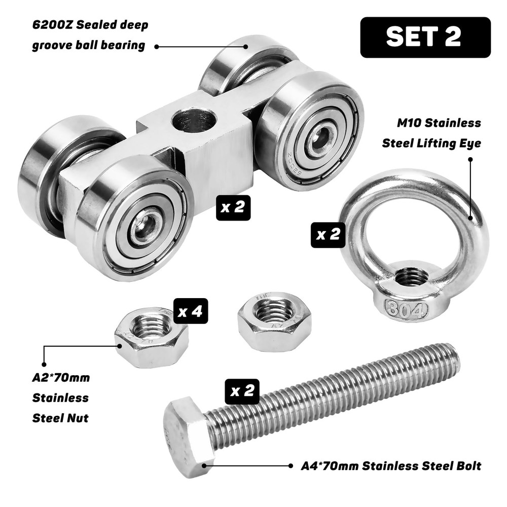 4 Wheels Trolley Assembly Rollers, 4 Bearings Trolley Assembly for 1-5/8" Wid...