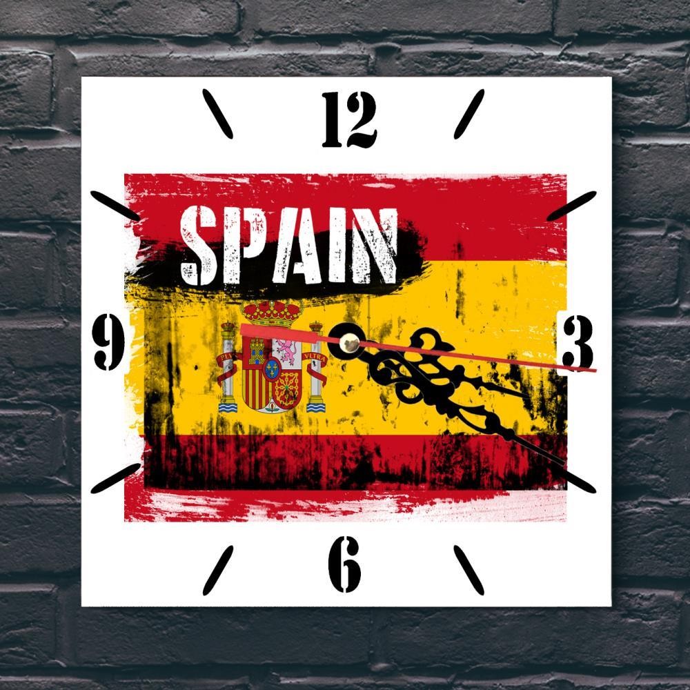 Spain Flag Wall clock patriots CERAMIC Tile Watch Support Décor