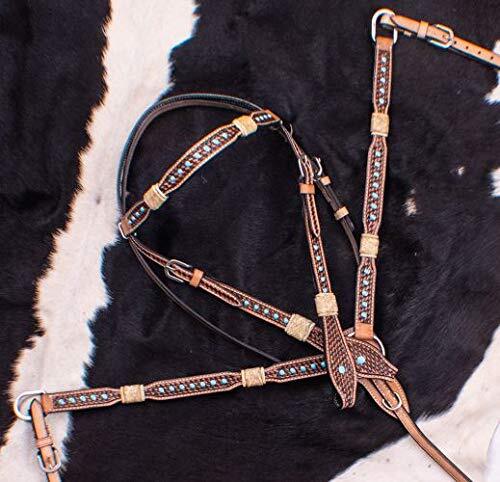 Showman Rawhide Braided Basketweave Tooled Headstall & Breast Collar Set w/